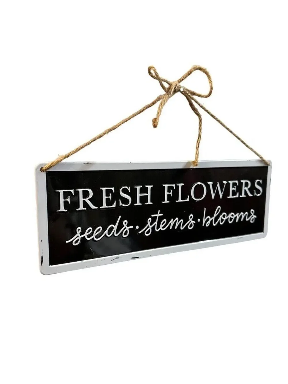 Farmhouse Flower Hanging Sign 11 Inch Metal Enamel Floral Rustic Decor Black